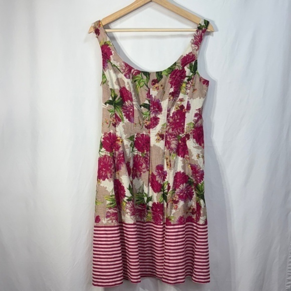 🎹 Nine West Pink and Green Floral striped tank Midi Dress cotton